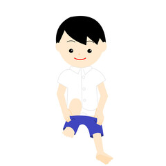 制服のズボンをはく男の子