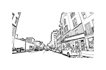 Building view with landmark of Lancaster is the 
city in Pennsylvania. Hand drawn sketch illustration in vector.