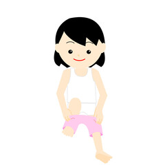 ズボンをはく下着姿の女の子