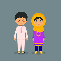 Couple Character Wearing Pakistan National Dress