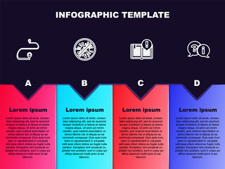 Set line Route location, Stop virus, bacteria, Interesting facts and Question and Exclamation. Business infographic template. Vector