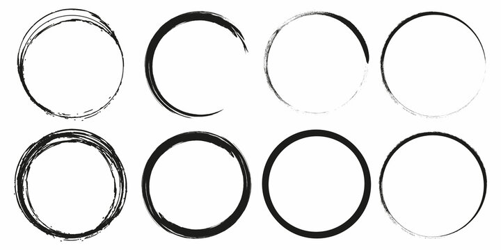 Ink circle icon. Black simple round frame. Freehand picture. Abstract texture. Vector illustration. Stock image. 