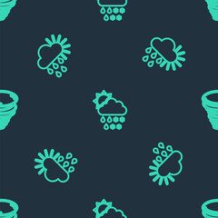 Set line Cloud with snow, rain, sun, Cloudy and and Tornado on seamless pattern. Vector