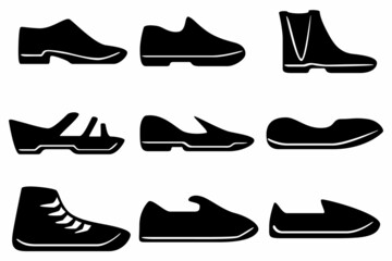 A set of nine Shoe silhouettes for games, websites, design, and more. A set of boots.