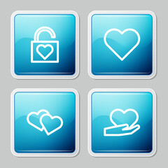 Set line Lock and heart, Heart, and in hand icon. Vector