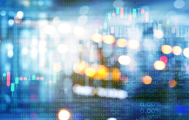 blue city light and and graph of stock market business abstract background