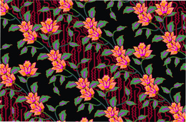 Indonesian batik motifs with flora and fauna patterns that are very distinctive and exclusive. vector EPS 10