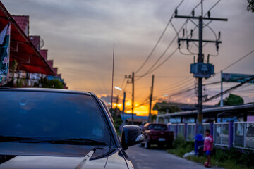 abstract background view of the colorful twilight sky.In the evening, the colorful changes (pink, orange, yellow, purple, sky) merge into the beauty of nature