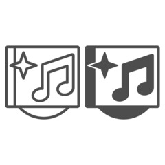 musical CD cover with star and note line and solid icon, sound design concept, music album vector sign on white background, outline style icon for mobile concept and web design. Vector graphics.