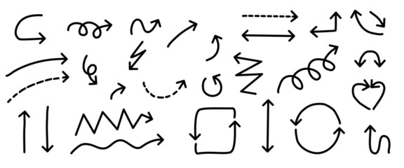 Arrows And Lines set. Hand Drawn  Isolated on white background. Vector illustration. 