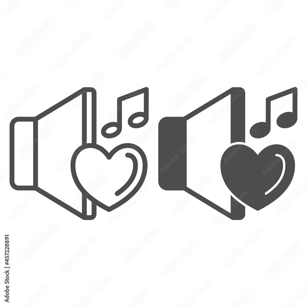 Poster speaker with heart and note line and solid icon, sound design concept, love for music vector sign on