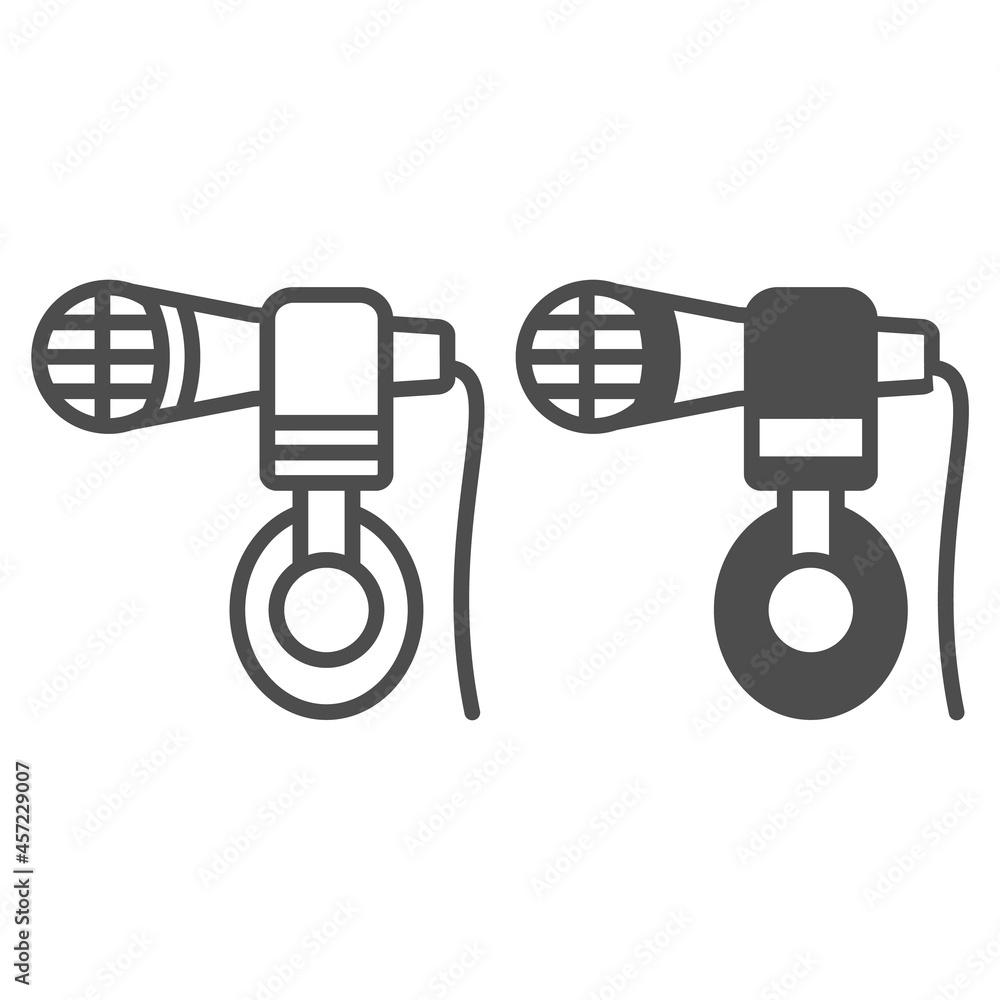 Poster headphones hang on microphone line and solid icon, sound design concept, mic and headset vector sign