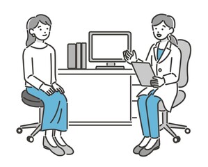 若い女性に診察をする女医のベクターイラスト素材／病院／ドクター