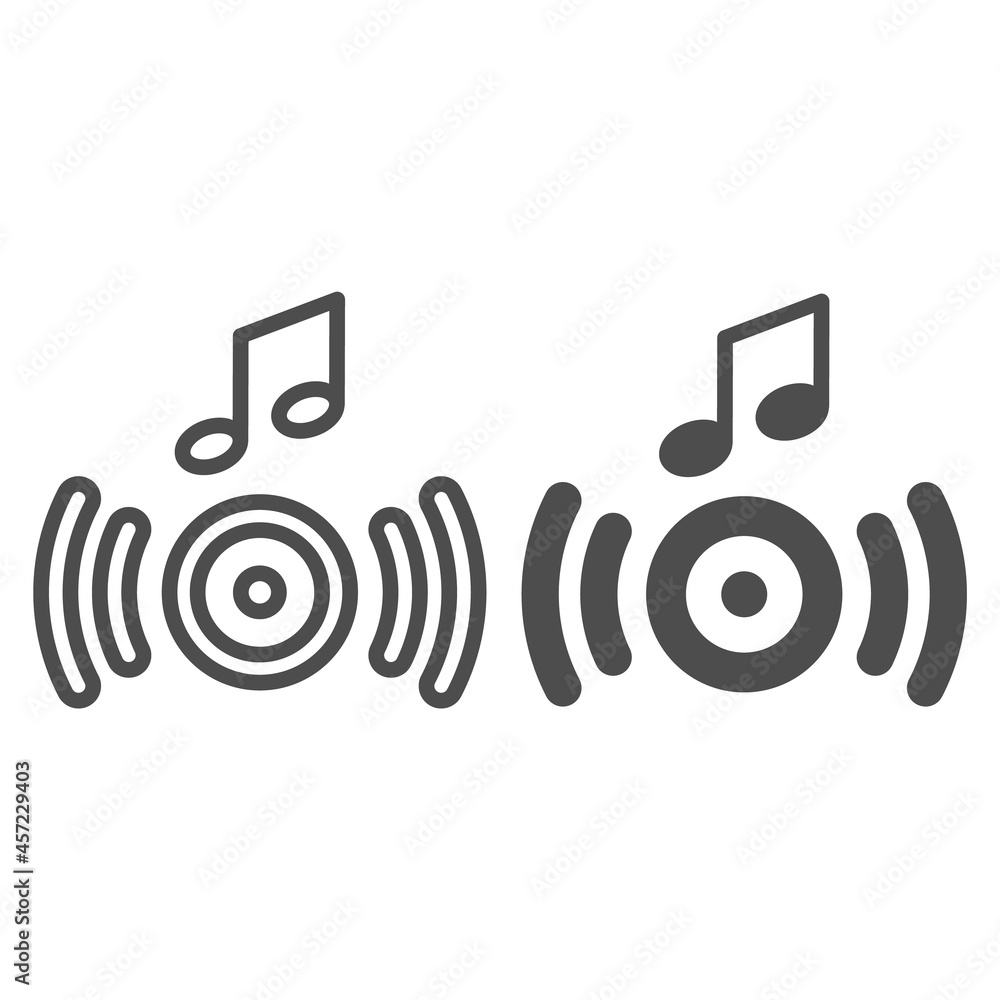 Poster music from the speaker, sound wave and note line and solid icon, sound concept, loudspeaker vector s
