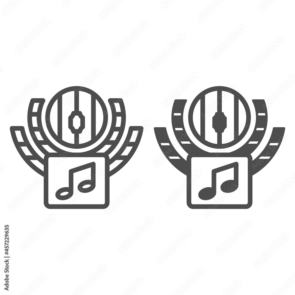 Poster music volume level and quaver note line and solid icon, sound design concept, volume control vector 