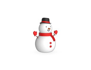 Snowman with hat, scarf and mittens isolated on white background. 3D render model. Happy xmas and New Year!