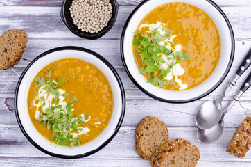 Thick soup with lentils and vegetables