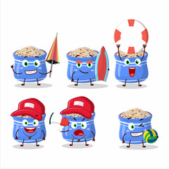 Happy Face sesame seeds cartoon character playing on a beach