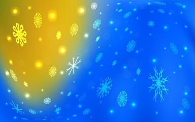 Light Blue, Yellow vector pattern with christmas snowflakes.