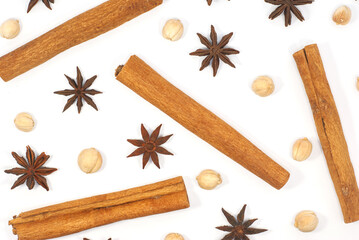 cinnamon stick and star anise isolated on white background