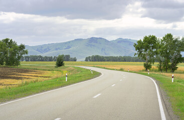 Fototapeta premium The bend of the highway in the foothills of the Altai
