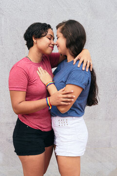Lesbian Couple Enjoys Embrace While On A Date In The City