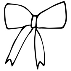 Vector image of a bow. The silhouette is a black outline. Design of posters, postcards, stickers, logos.