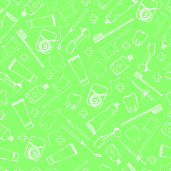 Fototapeta na wymiar The composition is a dental theme. Graphics vector color white and green. Dentist teeth, tools.Illustration of an ad, business card, background.