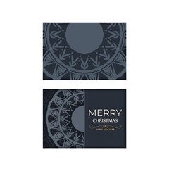 Dark blue Happy New Year greeting card template with vintage blue ornament