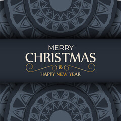 Festive Flyer Happy New Year in dark blue color with abstract blue pattern