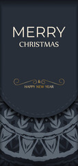 Happy New Year greeting card template in dark blue color with vintage blue ornaments