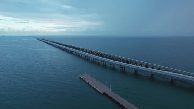 Aerial view of a bridge in the sea