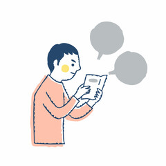 説明書を真剣に読んでいる男性　フキダシ