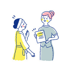 契約を迫るサロンスタッフと困っている女性客