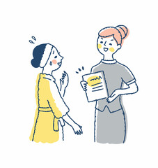 契約を迫るサロンスタッフと困っている女性客