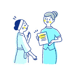 契約を迫るサロンスタッフと困っている女性客