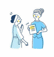 契約を迫るサロンスタッフと困っている女性客