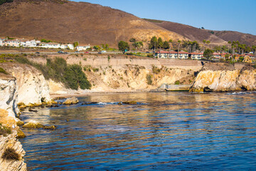 Pismo Beach cliffs and ocean view. Pismo Beach, a vintage coastal city in San Luis Obispo County, California