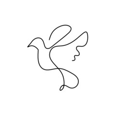 Silhouette of abstract birds in line on white