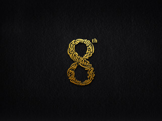 Elegant golden metal numbers. 8 Gold number alphabet typeface floral text effect. 3D EFFECT