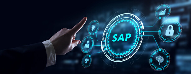 SAP System Software Automation concept on virtual screen data center. Business, modern technology,...