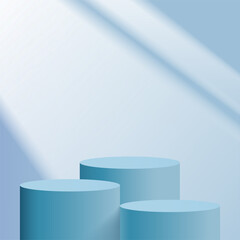 Products display 3d background podium scene with blue shape geometric platform. Vector illustration