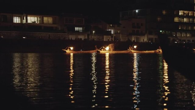 Ukai on the Nagaragawa, Boats with braziers move river in traditional fishing