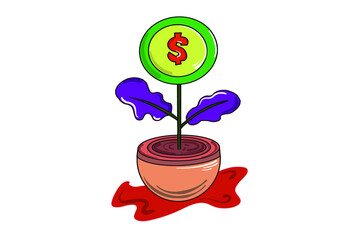 a tree in a flower pot with money premium vector