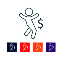 Person Jumping For Joy Over Getting Money Thin Line Icon stock illustration.