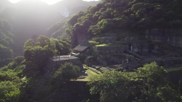 Pyramide in the jungle. The house of the eagles is located in Malinalco, Mexico. The old Aztec ruins were once a retreat for the elite jaguar and eagle warriors A troop of Mexican soldiers at the site