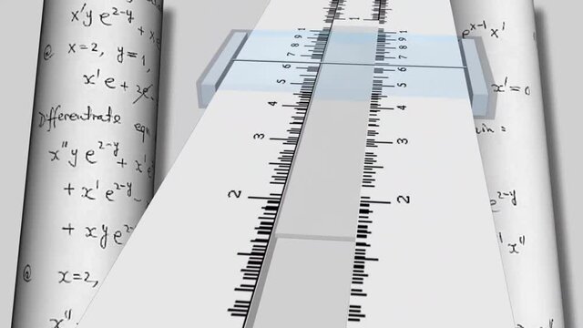 Animation of the logarithmic rule with background calculations. Loopable, 4K.