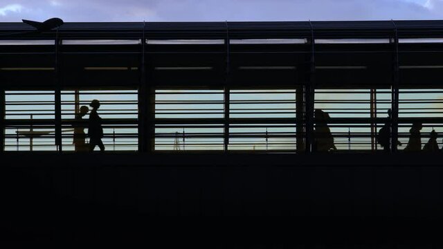 Urban Crowd on a glass Overpass