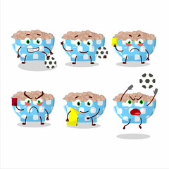 Pinto beans cartoon character working as a Football referee