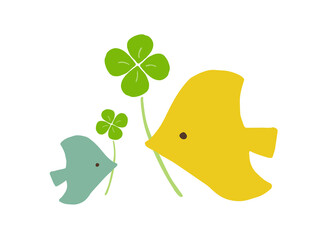 かわいい鳥とクローバー／手書きイラスト